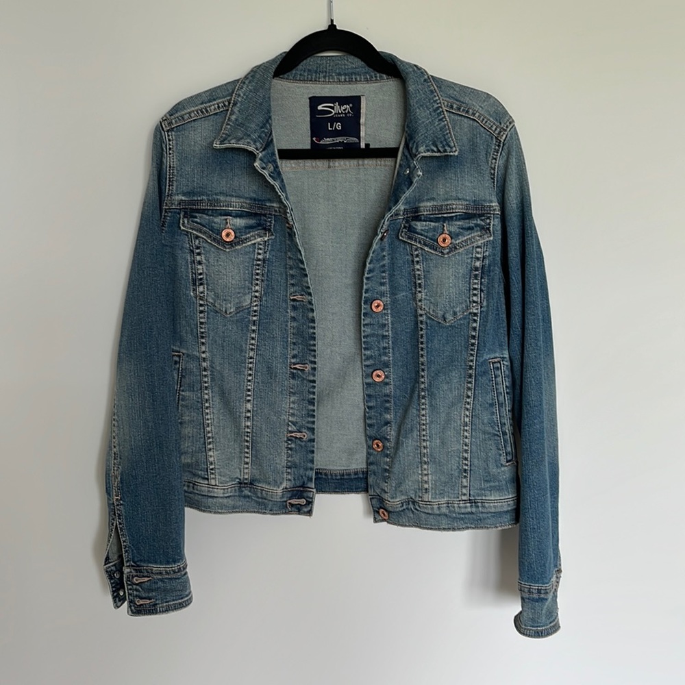 Silver Denim Jean Jacket Large